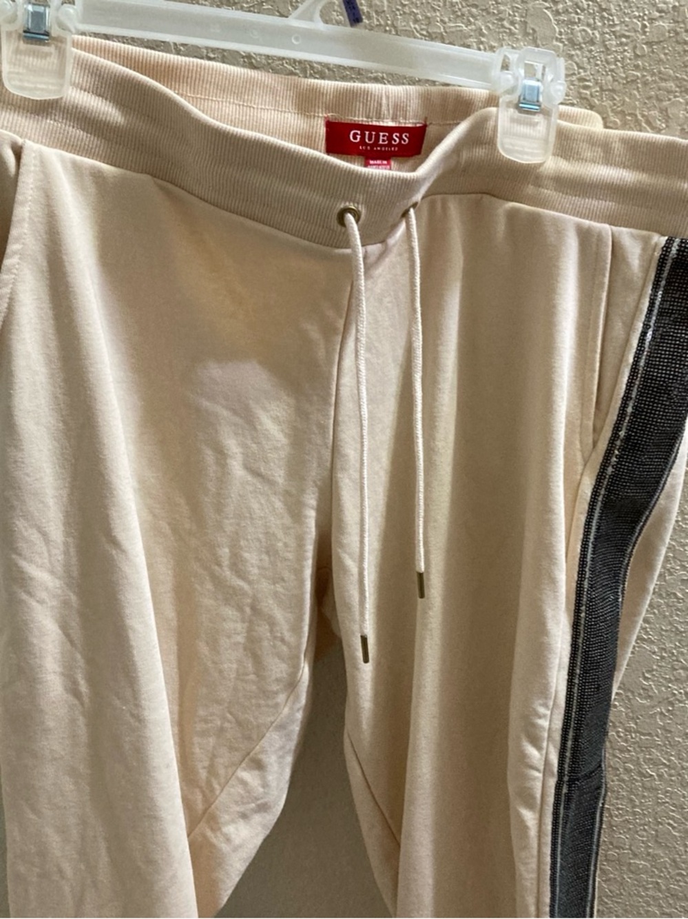 GUESS Cream Drawstring Joggers with Black Side Stripe